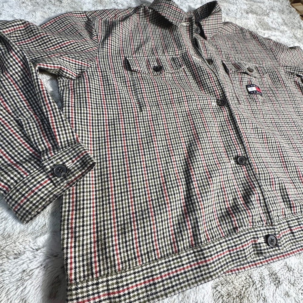 Tommy Jeans Womens XL Plaid Shirt Jacket Button Overshirt Cotton Shacket‎ Logo